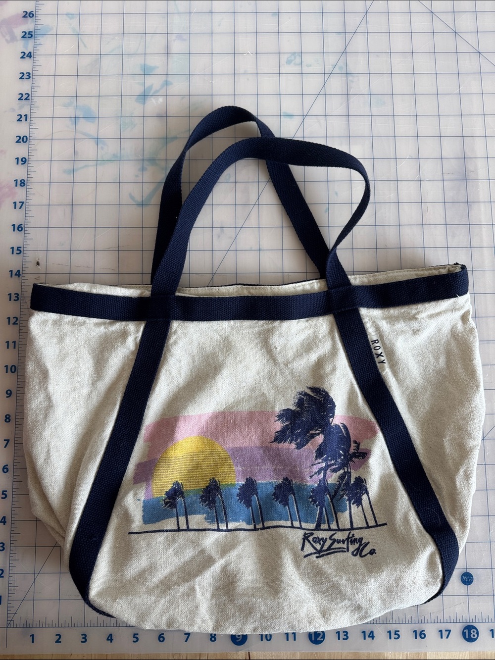 ROXY Canvas Tote Bag in Navy and Cream